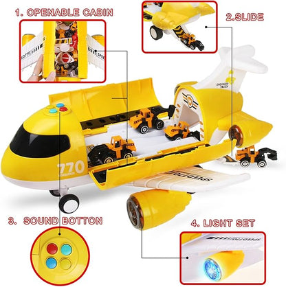 Hapavis Airplane Toys with Construction Truck Engineering Vehicle Play Mat
