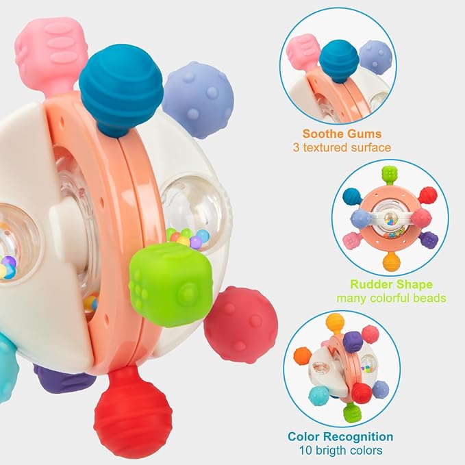 Baby Sensory Teething Toys, Montessori Baby Toys Teether 0-12 Months, 0-6 6-12 12-18 Months