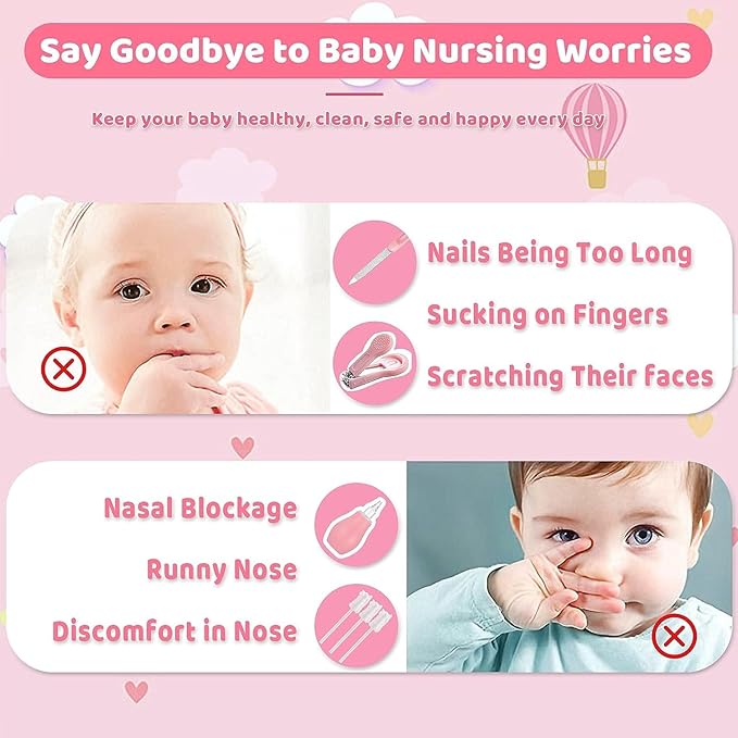 Baby Grooming Kit, 19 in 1 Baby Healthcare and Grooming Kit Newborn Nursery Health Care and Baby Nail Trimmer and Cleaner Essentials Set for Newborn Boys Girls (Pink)