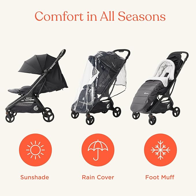 Ergobaby Metro 3 All in One Compact Baby Stroller, Lightweight Travel Stroller, Easy One-Hand Fold for Overhead Airplane Storage (Carries up to 50 lbs), Car Seat Compatible, Natural Beige