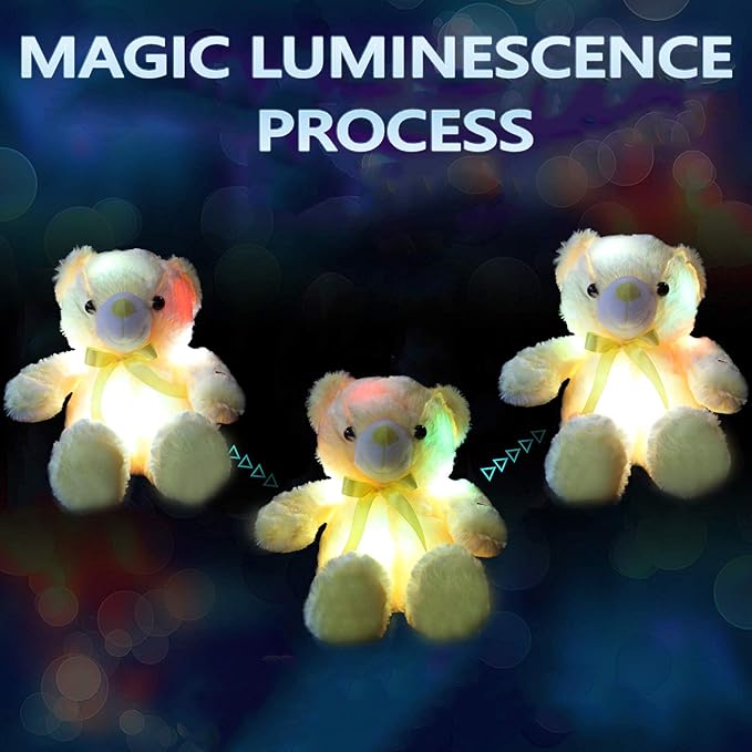 LED Teddy Bears Stuffed Animals, Cute Yellow Glow Bear Plush Toys Creative Colorful Luminous Light Up Doll Gifts for Bedroom Valentine,18 inch