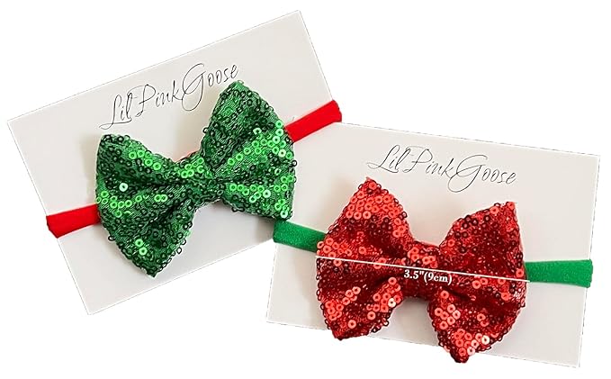 Baby Girls Neon Glitter Sequins Bow Headbands for Newborn to 1 Year Up Toddlers (Green,Red 2 Count 1))