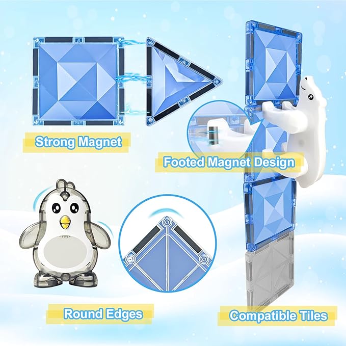 Magnetic Tiles Frozen Toys,Arctic Animals Magnet Building Blocks Toy for Kids Toddler Age 1-3 3-5 4-8, STEM Learning Sensory Construction for Boys and Girls 3+, Gift for Birthday Christmas Party
