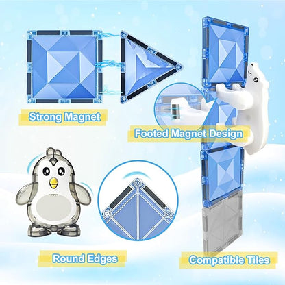 Magnetic Tiles Frozen Toys,Arctic Animals Magnet Building Blocks Toy for Kids Toddler Age 1-3 3-5 4-8, STEM Learning Sensory Construction for Boys and Girls 3+, Gift for Birthday Christmas Party