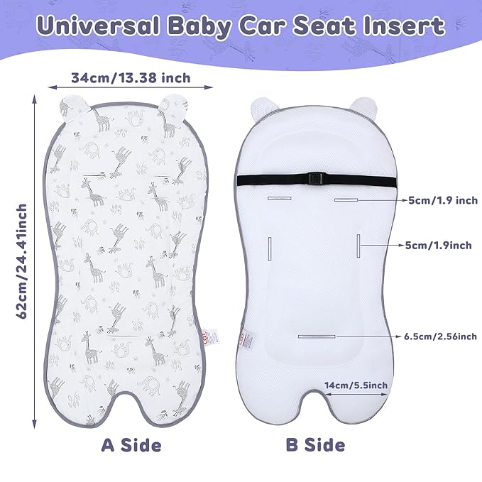 Miracle Baby Car Seat Insert Universal Breathable Baby Stroller Cushion Reversible 3D Air Mesh Cotton Stroller Mat for CarSeat, Buggy, Carrycot, High Chair （Giraffe）