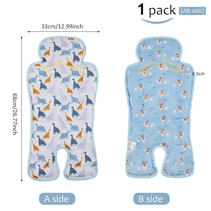 Gel Car Seat Cooler Pad,1 Pack Double Sides-Universal Baby Stroller Ice Cushion Cooler Mat,Summer cooling Seat Liner,Multifunctional Suitable for Baby Dining Chair,Child Safety Seat (Dinosaur+Dog)