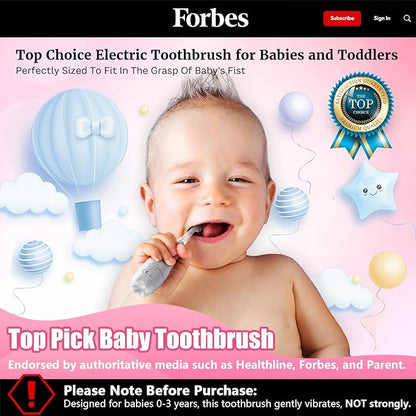 DADA-TECH Toddler Electric Toothbrush Kids Age 1-2-3 Years Old, Baby Electric Toothbrush with LED Light 2 Minutes Timer 4 Vibrating Heads for Infants Toothbrush 6 to 12 Months and Up (Pink)