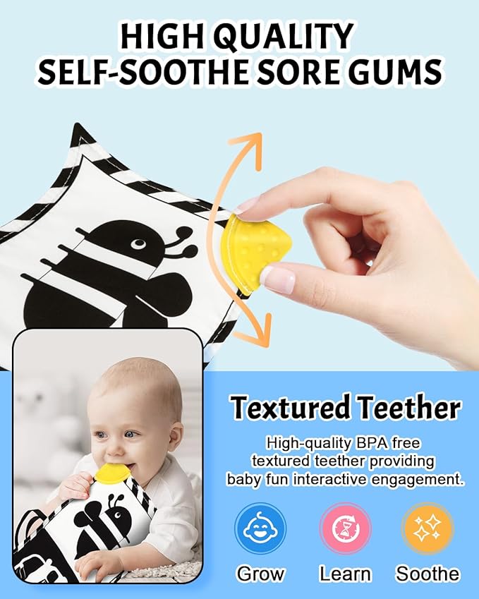 Newborn Toys, High Contrast Baby Books with Teether 0-6-12 Months