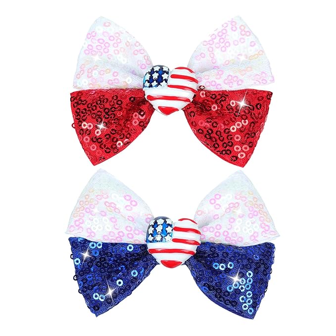 4th of July Baby Girls Hair Bows Clips Glitter Red 2Pcs