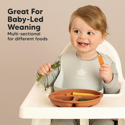 KeaBabies Suction Plates with Lids for Baby - 3-Pack 100% Silicone Suction Plates for Baby, Kids,Toddler Plates,Divided Baby Plates with Suction,Lids, BPA-Free, Microwave, Dishwasher Safe (Harvest)
