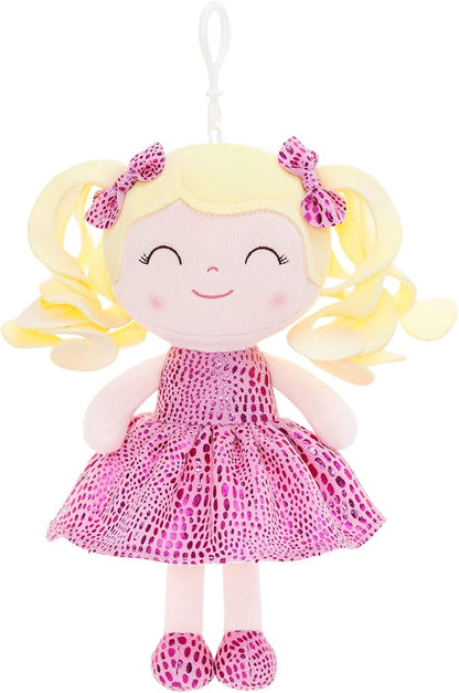 Gloveleya Soft Dolls Plush Figures Curly Hair Christmas Brown Dress 9inches（3pcs）