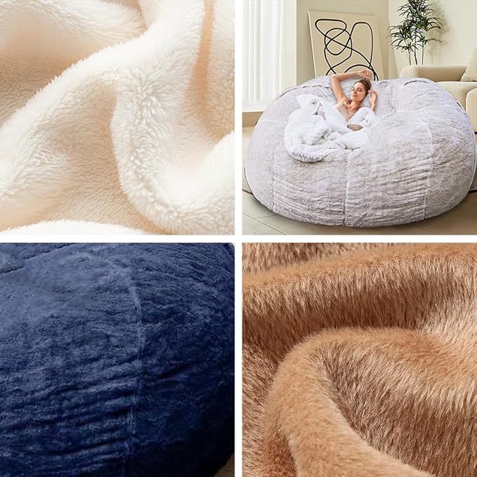Bean Bag Chair for Adults Kids Without Filling Comfy Fluffy Oversized Round Beanbag Chair Lazy Sofa Cover for Reading Chair Floor Chair, 3.5FT, Black