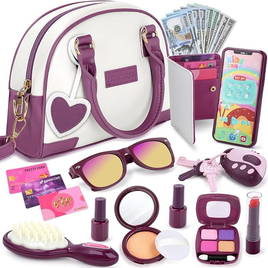 INNOCHEER Little Girls Purse, Kids Toy Purse with Pretend Makeup 2 3 4 5 6 7 8 Year