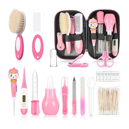 Baby Grooming Kit’╝īInfant Safety Care Setwith Hair Brush Comb Nail (20 PC-Pink