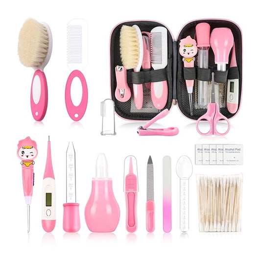 Baby Grooming Kit’╝īInfant Safety Care Setwith Hair Brush Comb Nail (20 PC-Pink