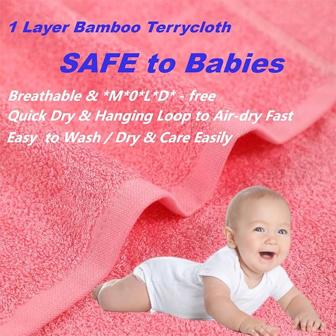 JEFFSUN Baby Washcloths 6 Pack, 10x10 inch Heavenly Soft Pink Wash Cloths for Face and Body