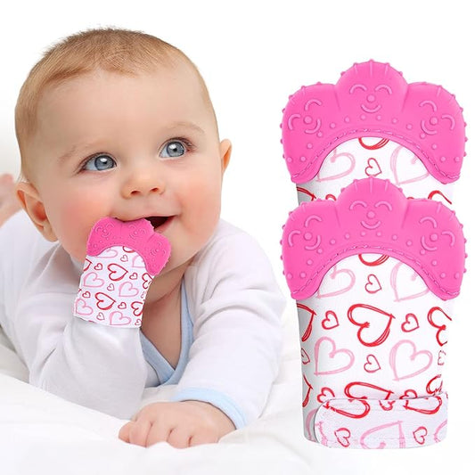 2Pack Silicone Teething Mitt, Soothing Infant Teething Mitten Pain Relief 0-12 Months