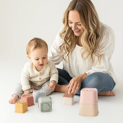 Baby Stacking Cups Toy, Silicone Stacking Tower 6 Months+, 8 Pcs