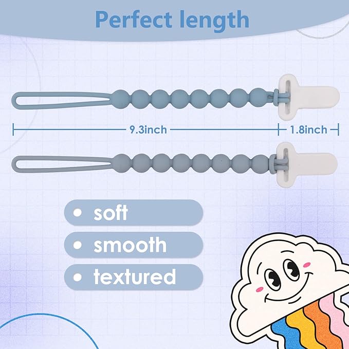 4-Pack Silicone Pacifier Clips with One-Piece Beads for Baby Boys