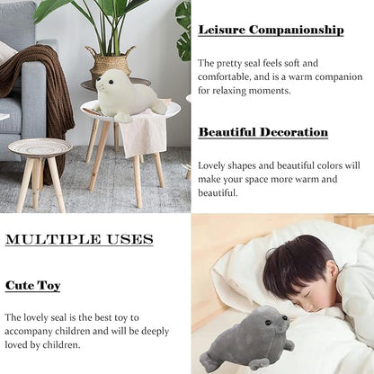 Seal Plush Stuffed Animal Grey Cute Toy Pillow Kawaii Doll 11.8 inch