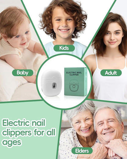 Electric Baby Nail Clipper, Automatic Nail Trimmer with Nail Clip Storage LED Light 2-Speed Rechargeable Safety Fingernail Cutter for Seniors, Adults, Children/Kids, Elders, Women/Men-White