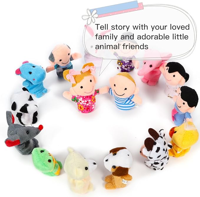 16pcs Finger Puppets Cartoon Animal Plush Finger Puppets Set Cute Dolls for Children, Story Time