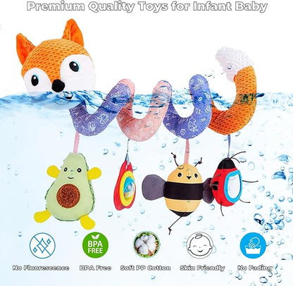 Car Seat Toys, Baby Toy 3-6 Month Carseat Stroller Toys Infant Spiral Activity Toy 0-6 Months, Hanging Toys for Babies Newborn Boys Girls 0-6-12 Months - Orange Fox