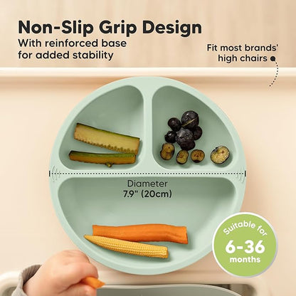 KeaBabies Suction Plates for Baby, Toddler - 3-Pack 100% Silicone Toddler Plates, Divided Baby Plates with Suction, Silicone Plates for Baby, Kids, BPA-Free, Microwave, Dishwasher Safe (Marsh)
