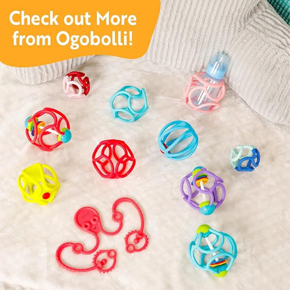OgoBolli Gummi Teether Ring Textured Sensory Ball Toy for Babies & Toddlers - Stretchy, Soft Non-Toxic Silicone 6+ Months