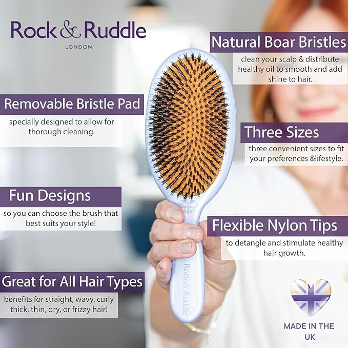 Rock & Ruddle Soft White Natural Boar Bristle Hairbrush for Babies and Young Children | Perfect for Fine Hair Detangling and Smoothing - Rose Gold