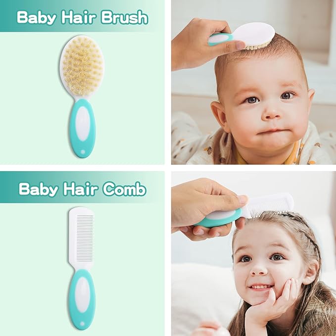 Baby Grooming Kit, Electric Safety Nail Trimmer Baby Nursery Kit，Infant Safety Care Set with Hair Brush Comb Nail Clipper Nasal Aspirator,Baby Essentials Kit for Newborn Girls Boys (20 Pc Green Kit)