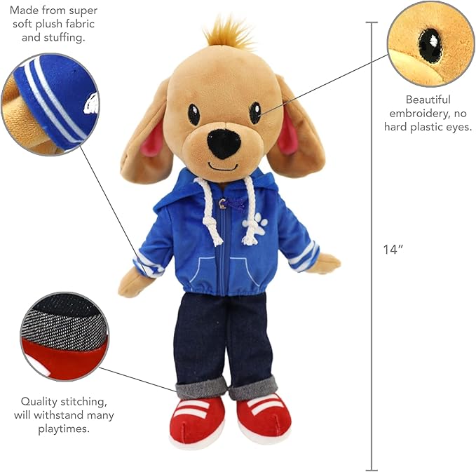 Playtime by Eimmie Plushible Rag Doll Dog - Soft Dolls for Baby Boy, Girls 14 Inch