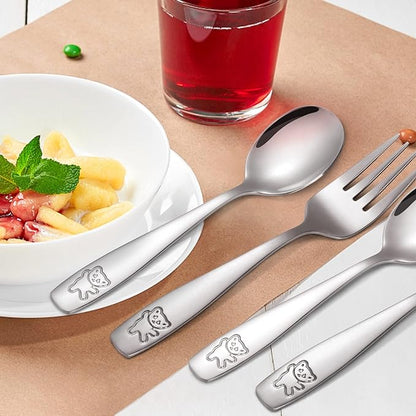 Pimoys 12 Pieces Kids Silverware Toddler Utensils Kids Forks and Spoons Set, Metal Toddler Cutlery Stainless Steel Childrens Flatware Set, Dishwasher Safe