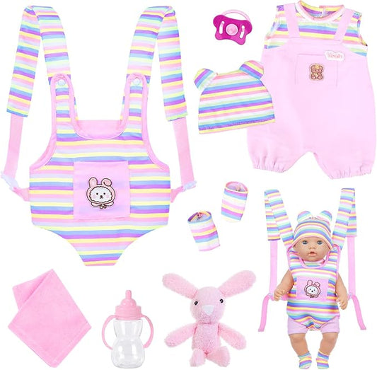 Baby Doll Carrier for 16-18 Inch Dolls,Baby Doll Carrier Backpack with Baby Doll Clothes and Accessories Included Baby Carrier for Little Girl