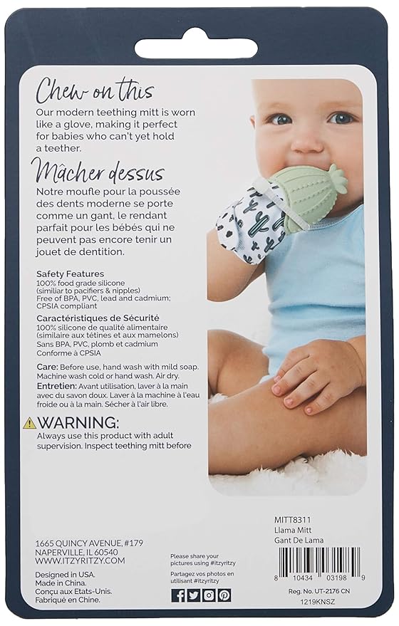Itzy Ritzy Silicone Teething Mitt - Soothing Infant Teething Mitten with Adjustable Strap, Crinkle Sound & Textured Silicone to Soothe Sore & Swollen Gums 3 Mos