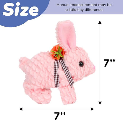 Hopearl Hopping Rabbit with LED Ears Carrot Backpack Interactive Plush Bunny Toy with Sounds Animated Walking Wiggle Light up Ears Twitch Nose Gift for Toddlers, Pink 7''