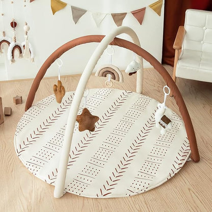 Razee Baby Gym Mat Infant Activity Gym Mudcloth Baby Activity 5 Toys