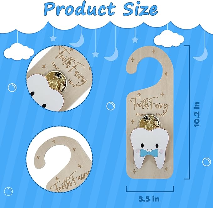 Tooth Fairy Door Hanger, Wooden Tooth Fairy Holder with Tooth