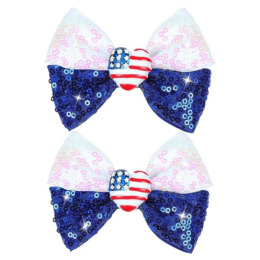 Hair Clip, 4th of July Sequins Hair Bows for Girls 2 Pieces