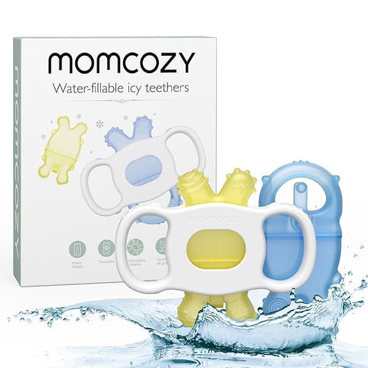 Momcozy Baby Teether Toys, Water Fillable Teether Silicone Cold Teether 0-12 Months, 2 Pcs