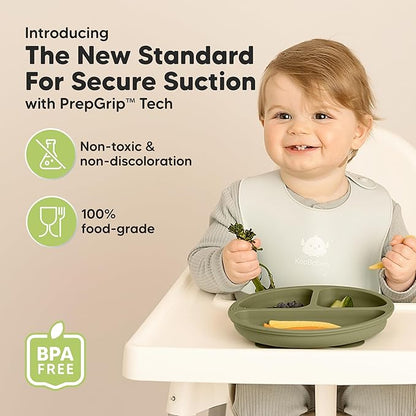 KeaBabies Suction Plates for Baby, Toddler - 3-Pack 100% Silicone Toddler Plates, Divided Baby Plates with Suction, Silicone Plates for Baby, Kids, BPA-Free, Microwave, Dishwasher Safe (Harvest)