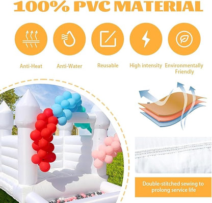 King Inflatable White Bounce House Castle with Ball Pit&Air Blower, White Jumper Bouncy Castle Wedding Decorations Jumping Bed for Party 8' x 10' x 8'