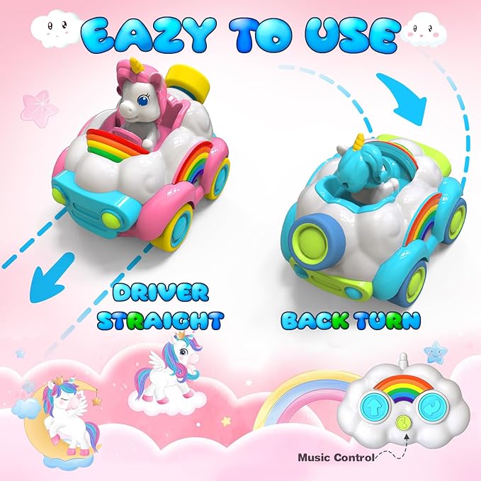 HopeRock Unicorn Toys Remote Control Cars,Toys for Ages 2-4 2 Year 2 Pack 2 3 4 5 6 Year