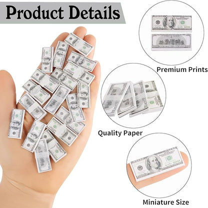 FOIMAS 180pcs 1:12 Miniature Scene Dollars Fake Bills for Dollhouse Scene Model Craft Supply
