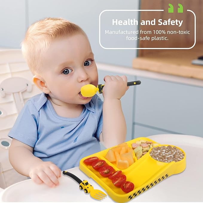 Construction Toddler Utensils - Toddler Forks and Spoons - Kids Spoon and Fork Set - Suitable for Kids Utensils - Baby Utensils, Portable Utensils Set for 1 2 3 4 5 year old Toddlers, Yellow