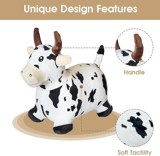 HotMax Bouncy Cow Hopping Toy, Inflatable Plush Bouncing Horse for Toddlers 18 Months 2 3 4 Year