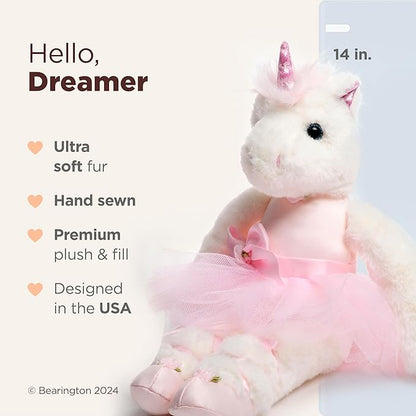 Bearington Dreamer Ballerina 14 Inch Ballerina Doll - Unicorn Stuffed Animals for Girls