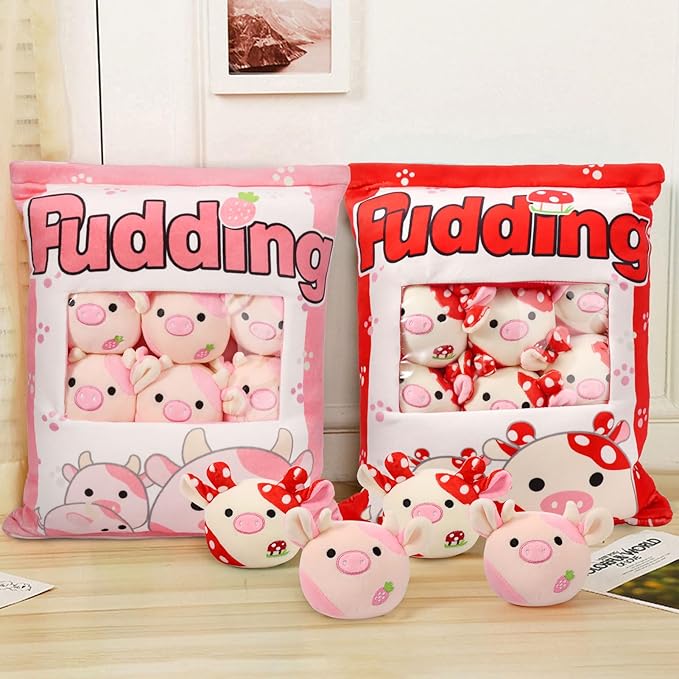 Cow Plush Pillow, Cow Stuffed Animals Cow Mini Doll Toy (6 Strawberry