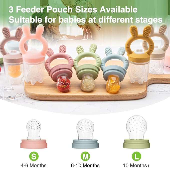 Baby Fruit Feeder with Breastmilk Popsicle Molds & 3 Sizes Pouches, BPA Free Silicone Frozen Feeder for Teething Relief 4 Months+