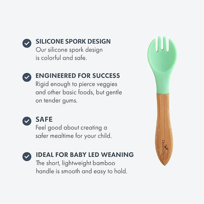 Avanchy Baby Fork Set, Bamboo and Silicone Spork Utensils, Toddler Baby Led Weaning Silverware Cutlery Flatware, Kids First Self Feeding, 2 Pack, Gray